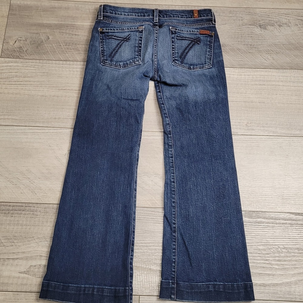 ๐7 For All Mankind Jeans Womens 29 Indigo Wash Fading DOJO Flareโ Bootcut USA - Picture 10 of 16